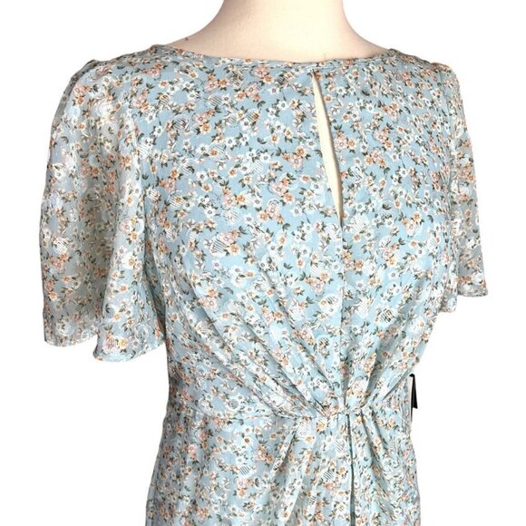 NWT Adrianna Papell Maxi Dress Women 4 Blue Chiffon Floral Metallic NEW - Picture 3 of 9